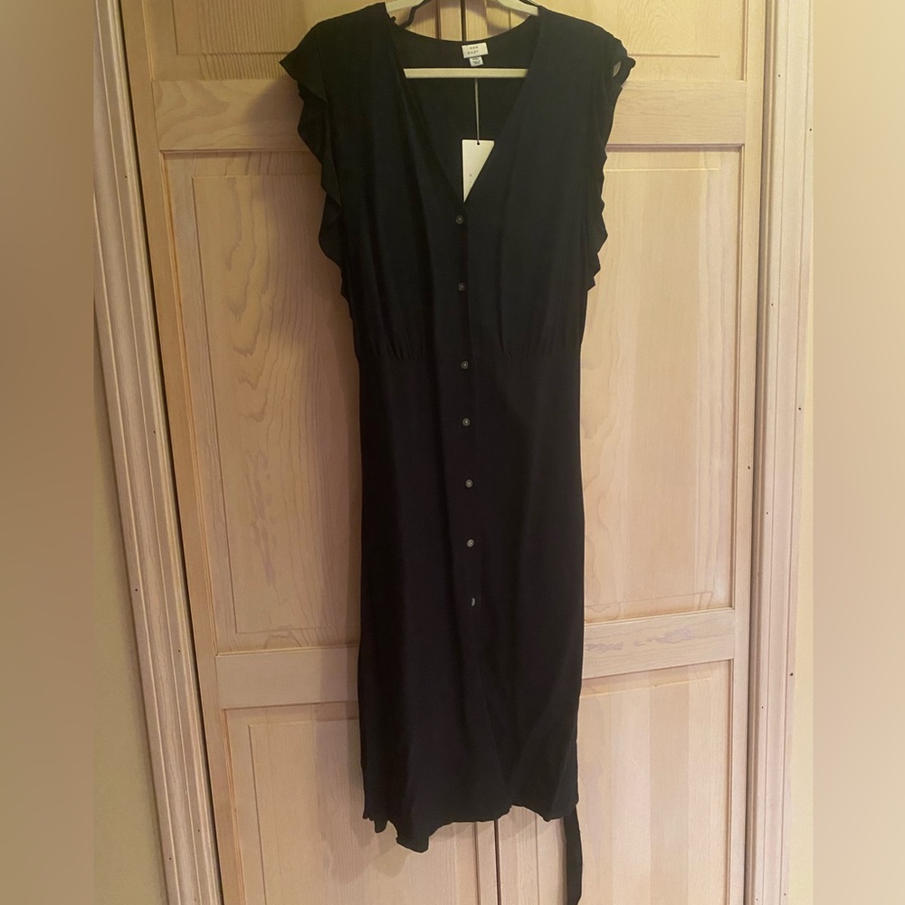 Black sundress with ruffles and belt
